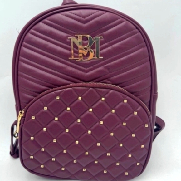 Badgley Mischka Maroon Quilted Backpack with Gold Accents NWOT main image 7